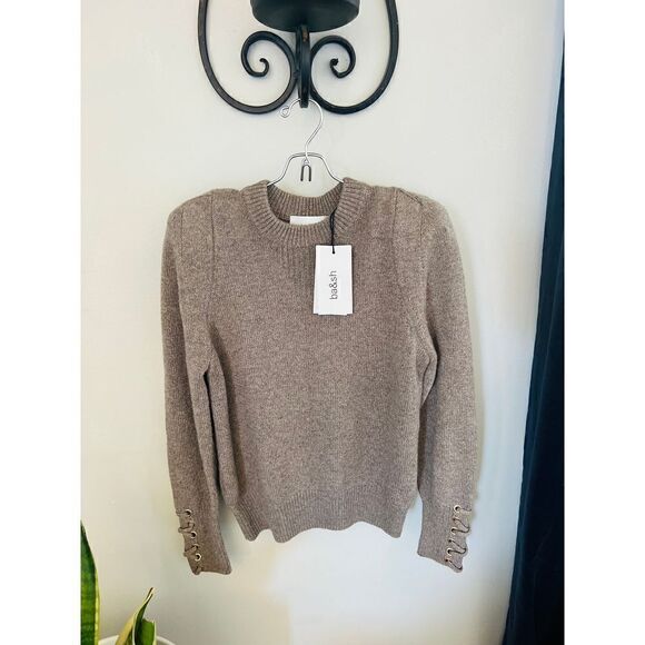 BA&SH Keane Lace-Up Cuff Wool &‎ Cotton Sweater, Tan, Size Small, DESIGNER, NWT - Picture 15 of 16